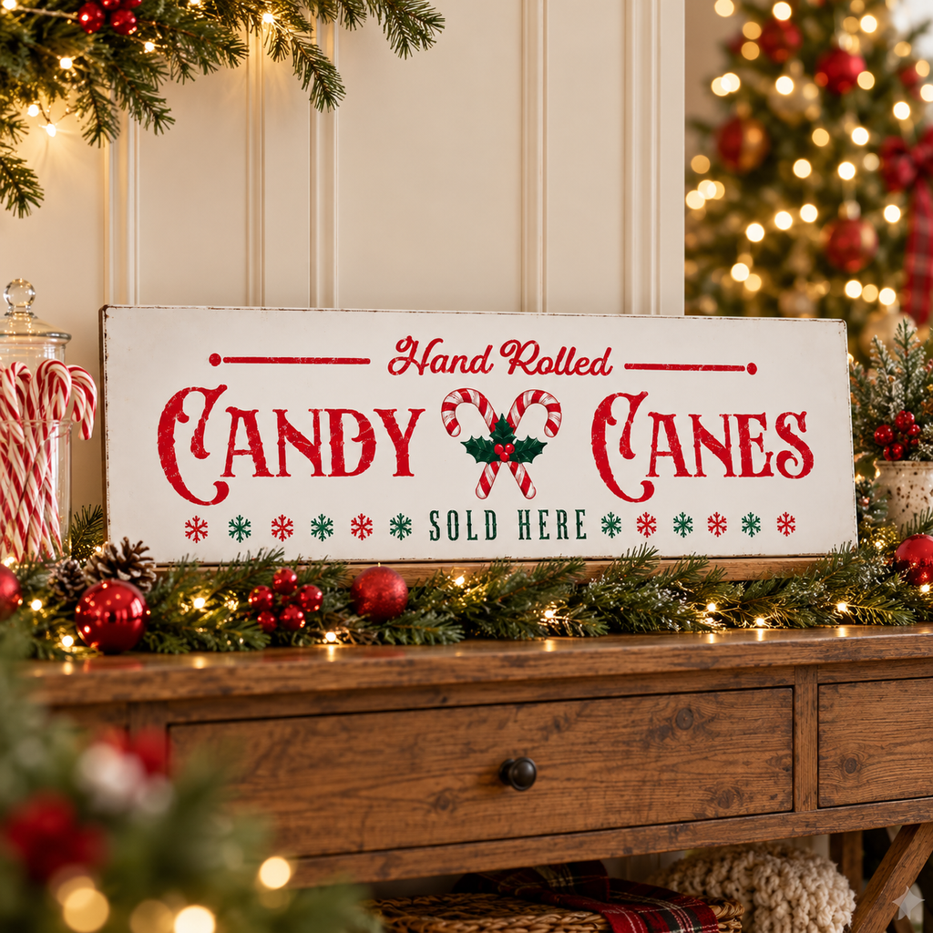 White Metal Christmas Candy Sign