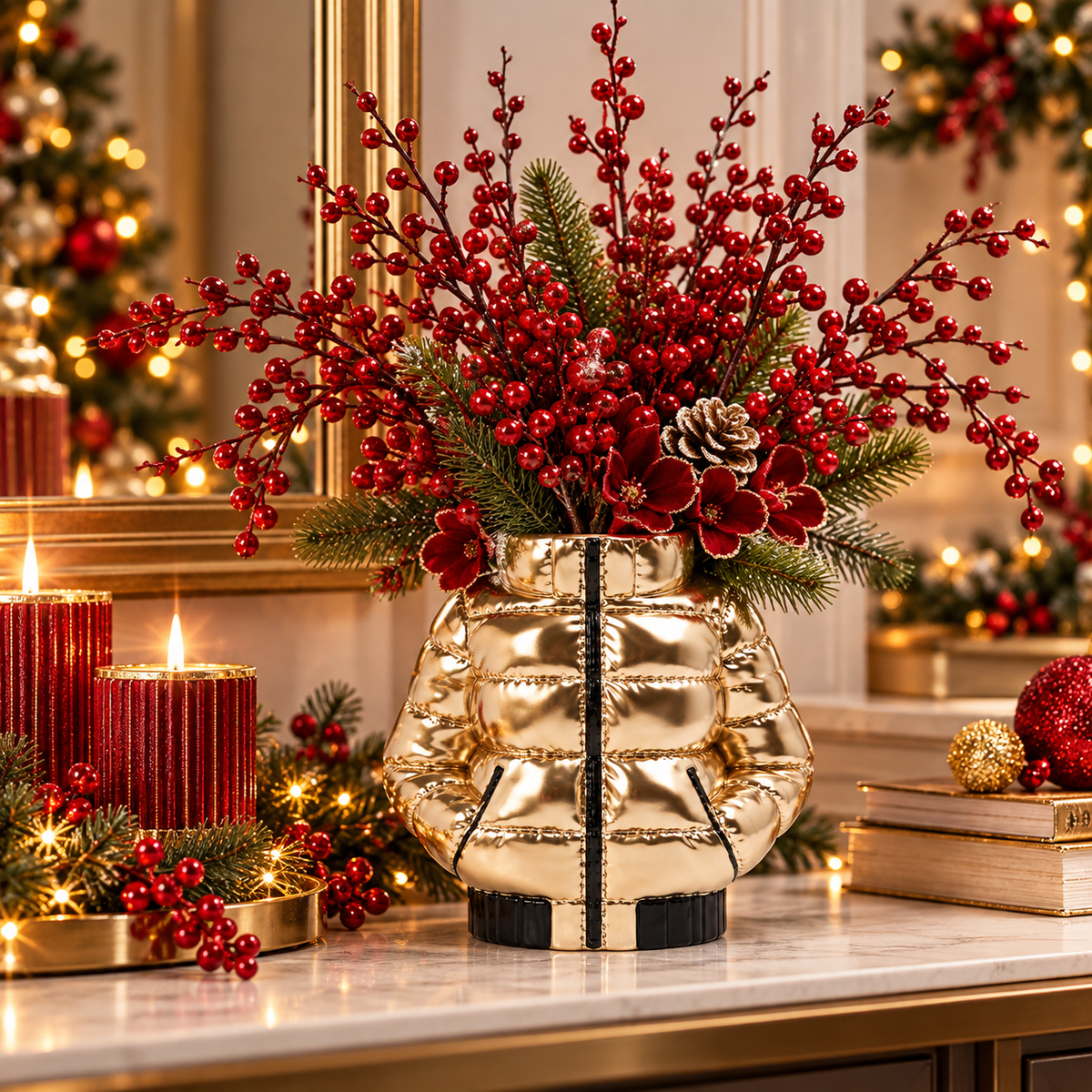 Champagne Polyresin Ski Jacket Vase
