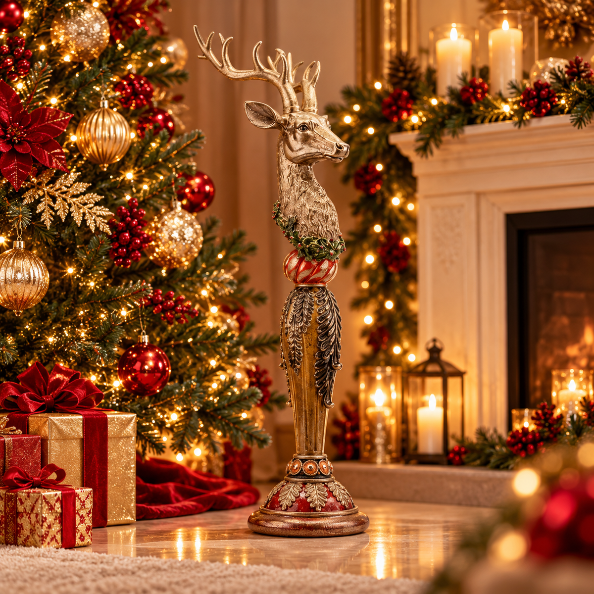 Polyresin Reindeer with Carved Base