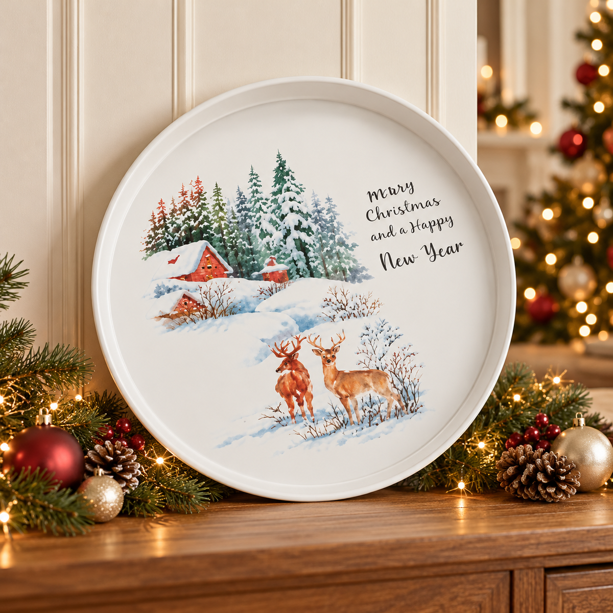 White Iron Round Christmas Decoration