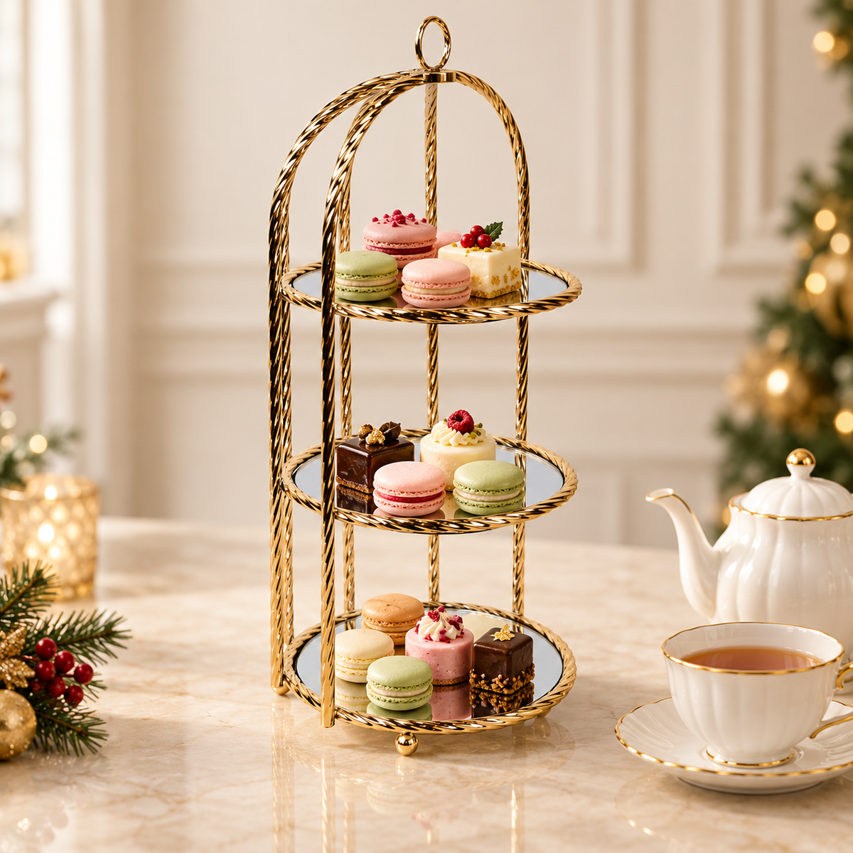 Gold Metal Cake Stand with Mirror