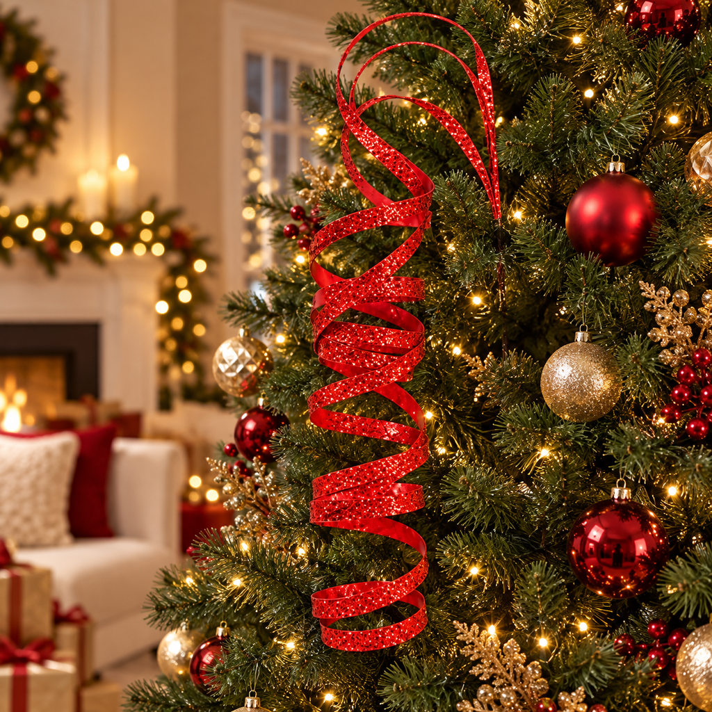 Red Glitter Twisted Christmas Stem