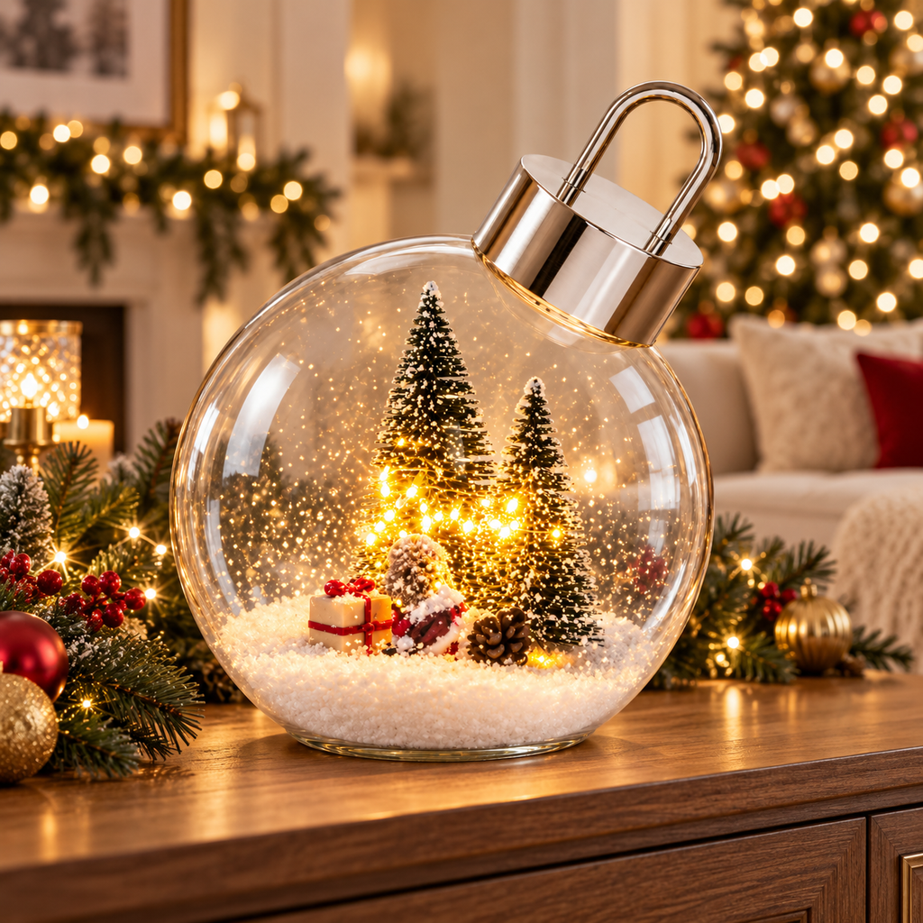 Clear Glass Christmas Bauble with LED Lights