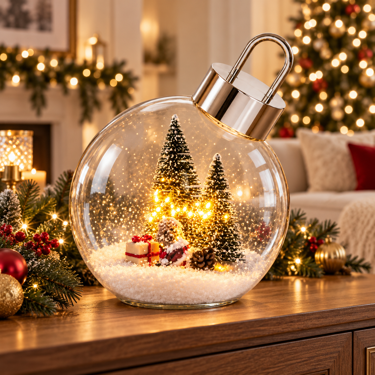 Clear Glass Christmas Bauble with LED Lights