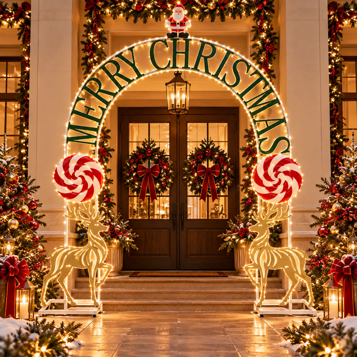 Metal Arch with Gold Reindeer & Candy Decorations