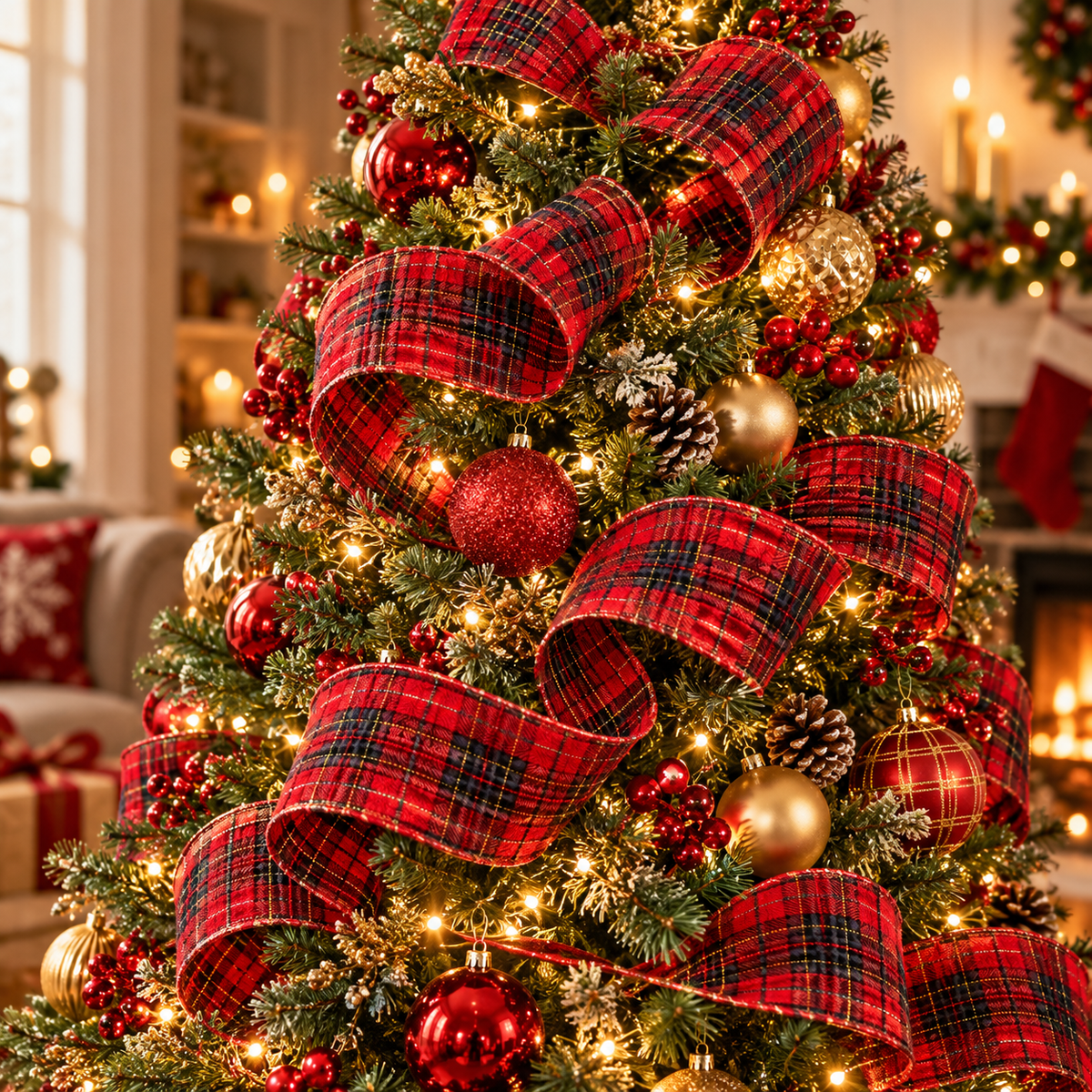 Red Checkered Spiral Ribbon