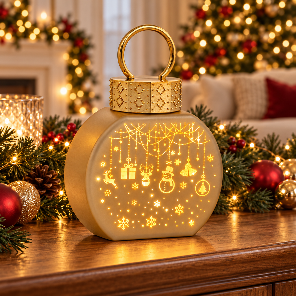 Gold Glass Christmas Bauble with Warm LED Light