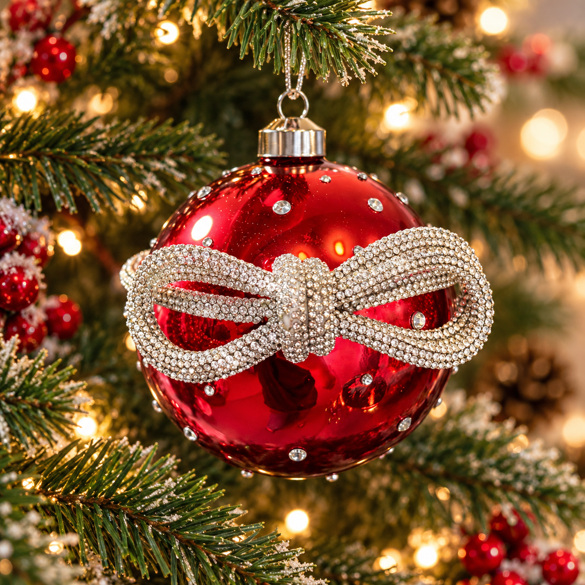 Red Bauble with Silver Bow