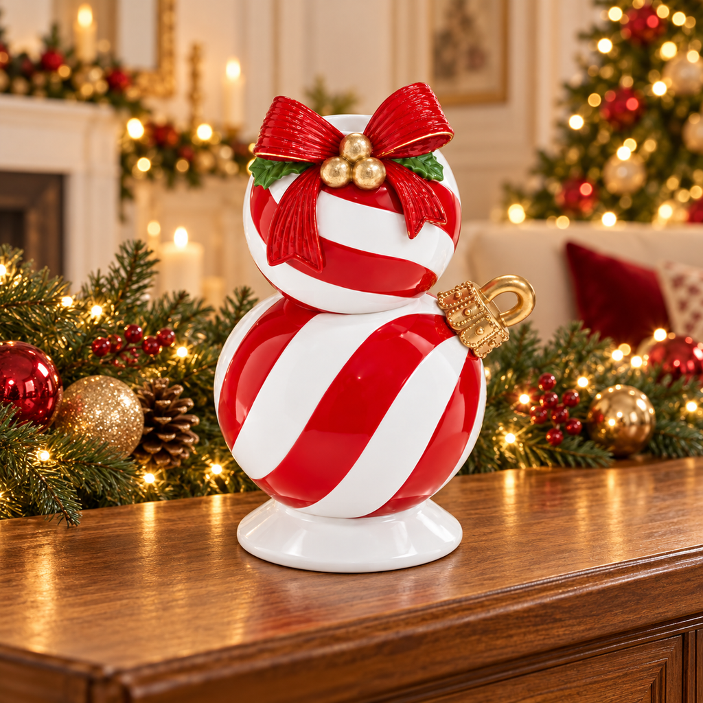 Red & White Polyresin Double Bauble Candle Holder