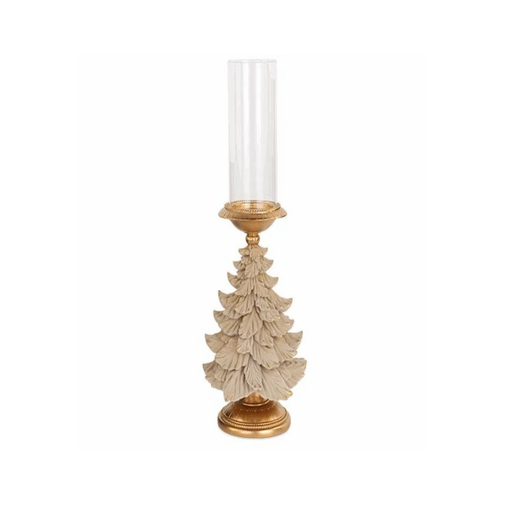 Flocked Tree Candle Holder with Glass