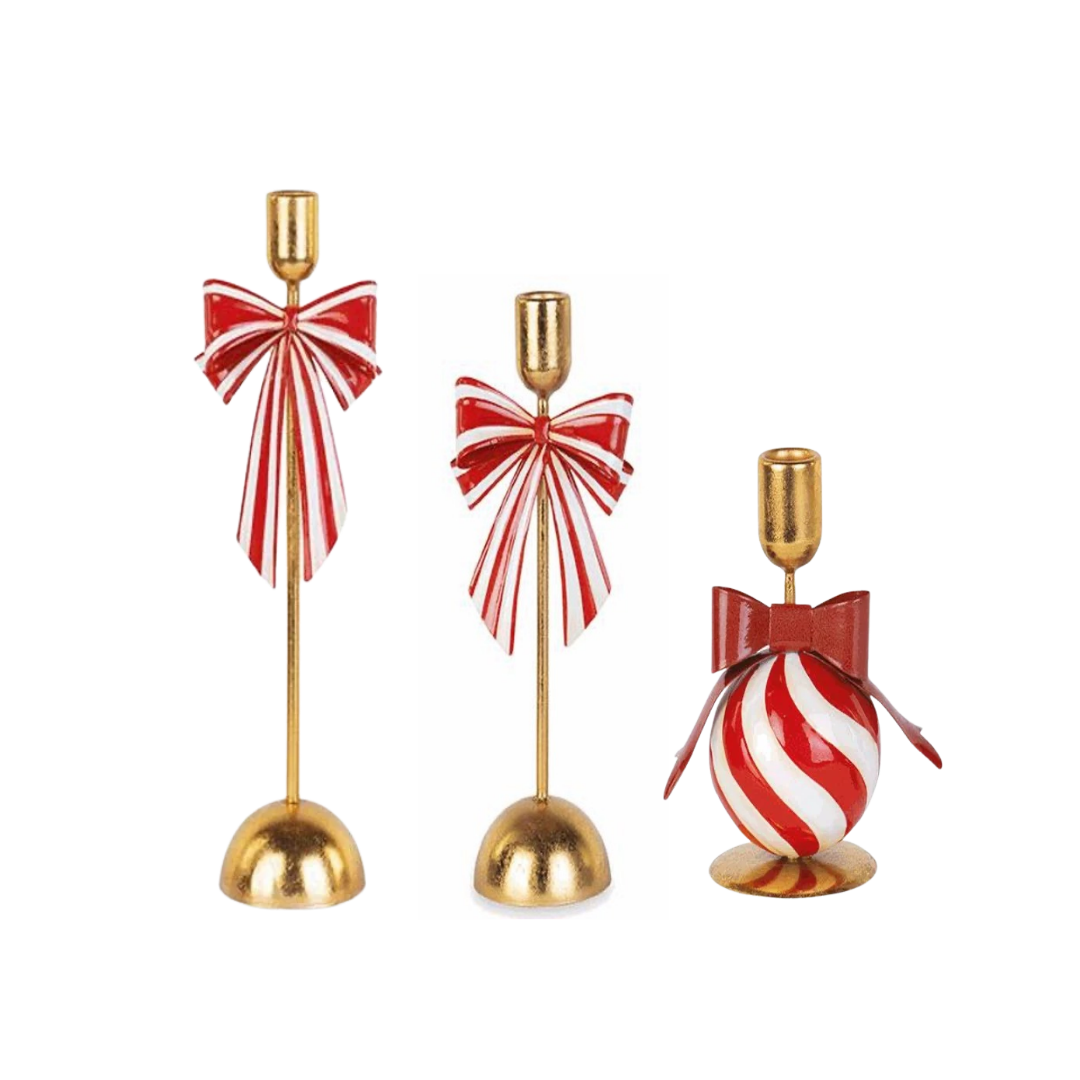 Candle Holder with White & Red Bow