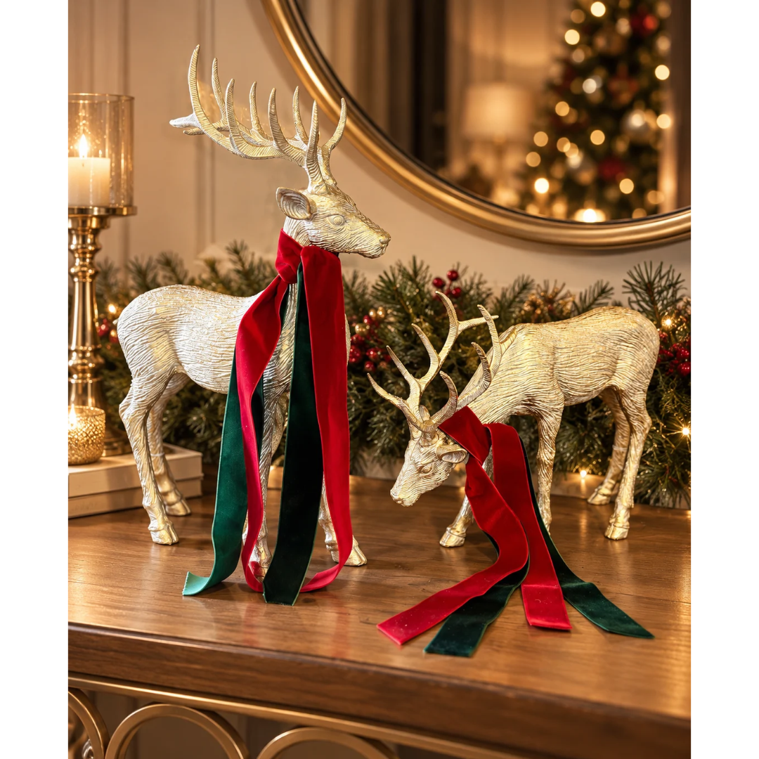 Deer with Burgundy & Green Ribbons