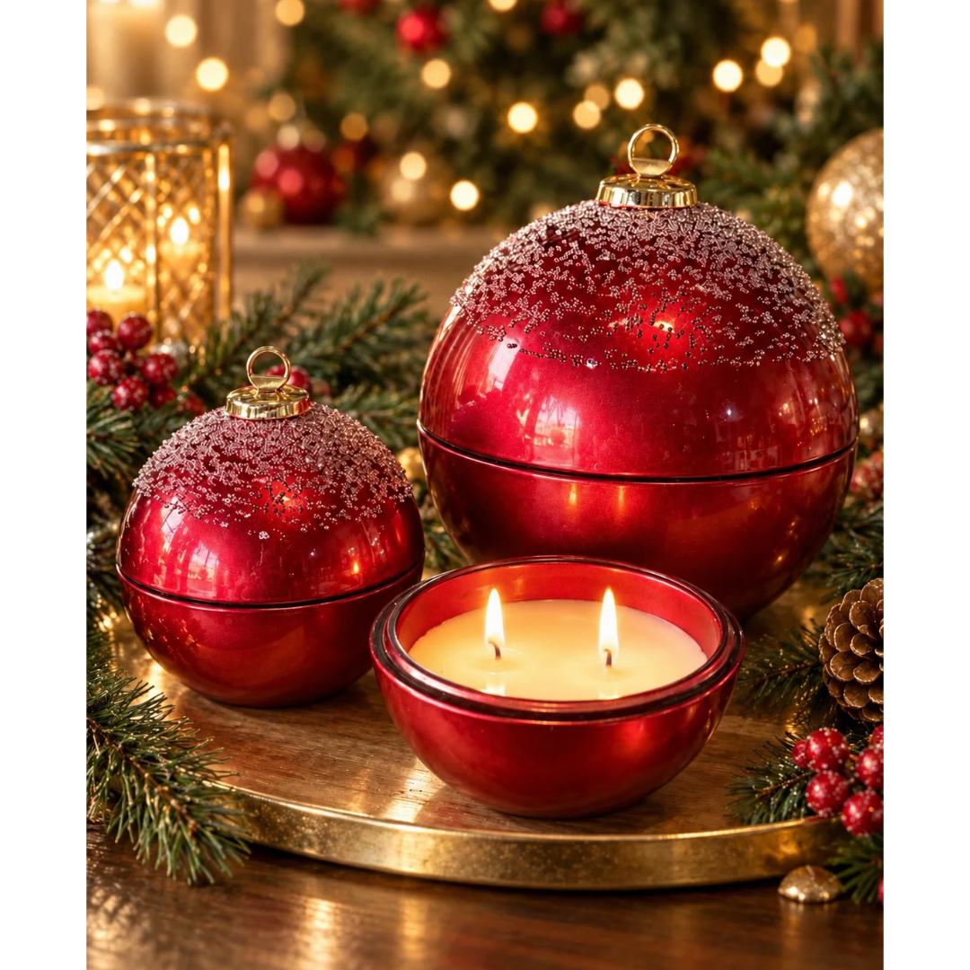 Red Glass Ball with Candle