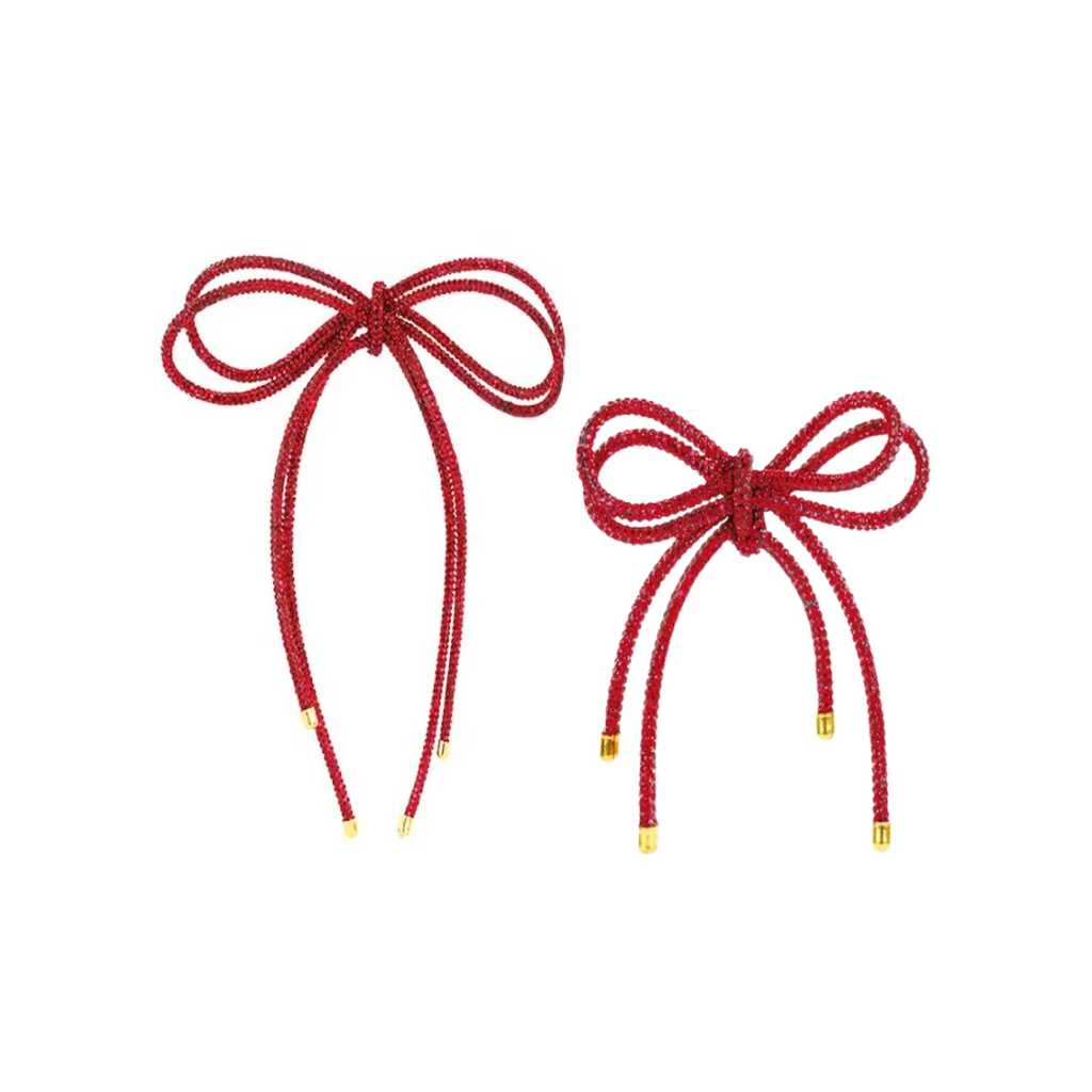 Red Double Bow with Rhinestones
