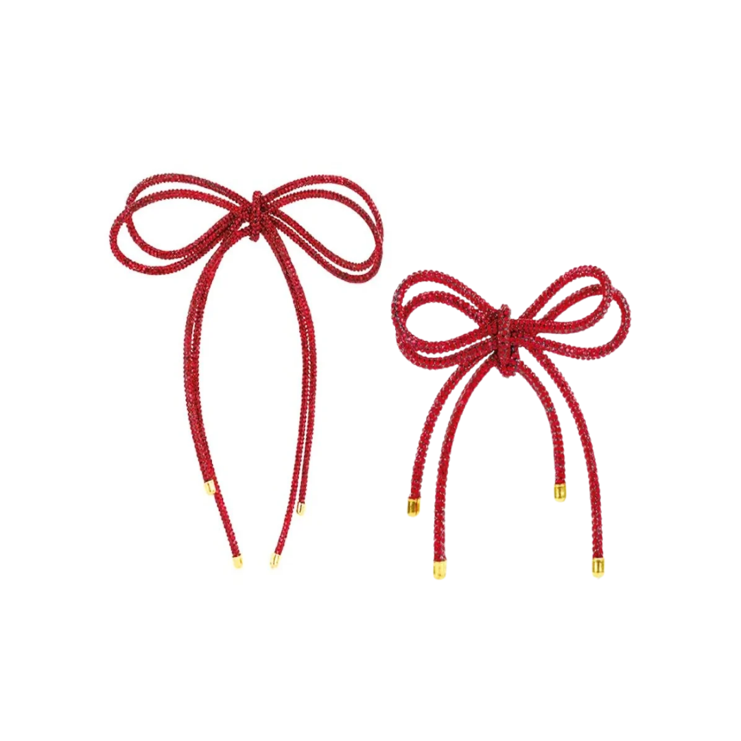 Red Double Bow with Rhinestones