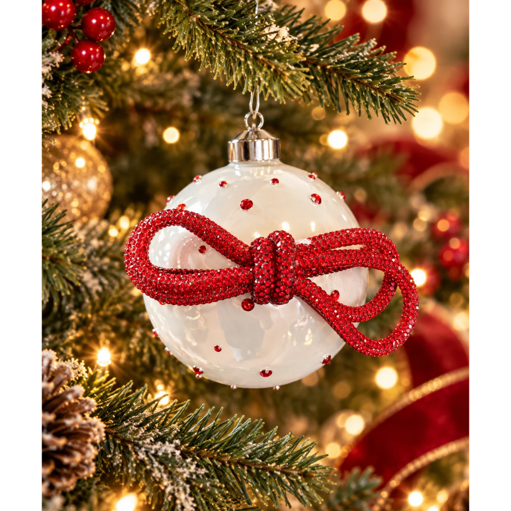 White Bauble with Red Bow