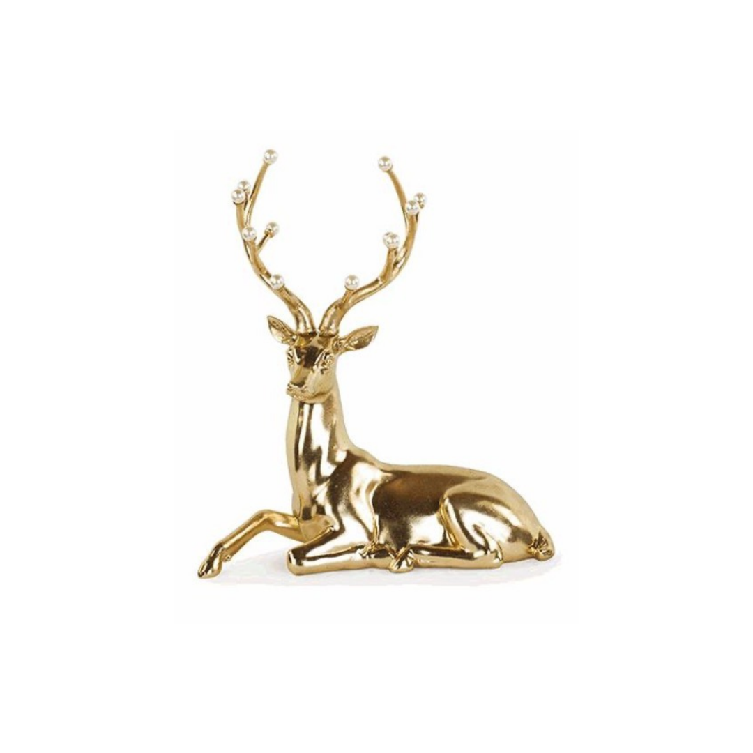 Gold Lying Deer with Pearls