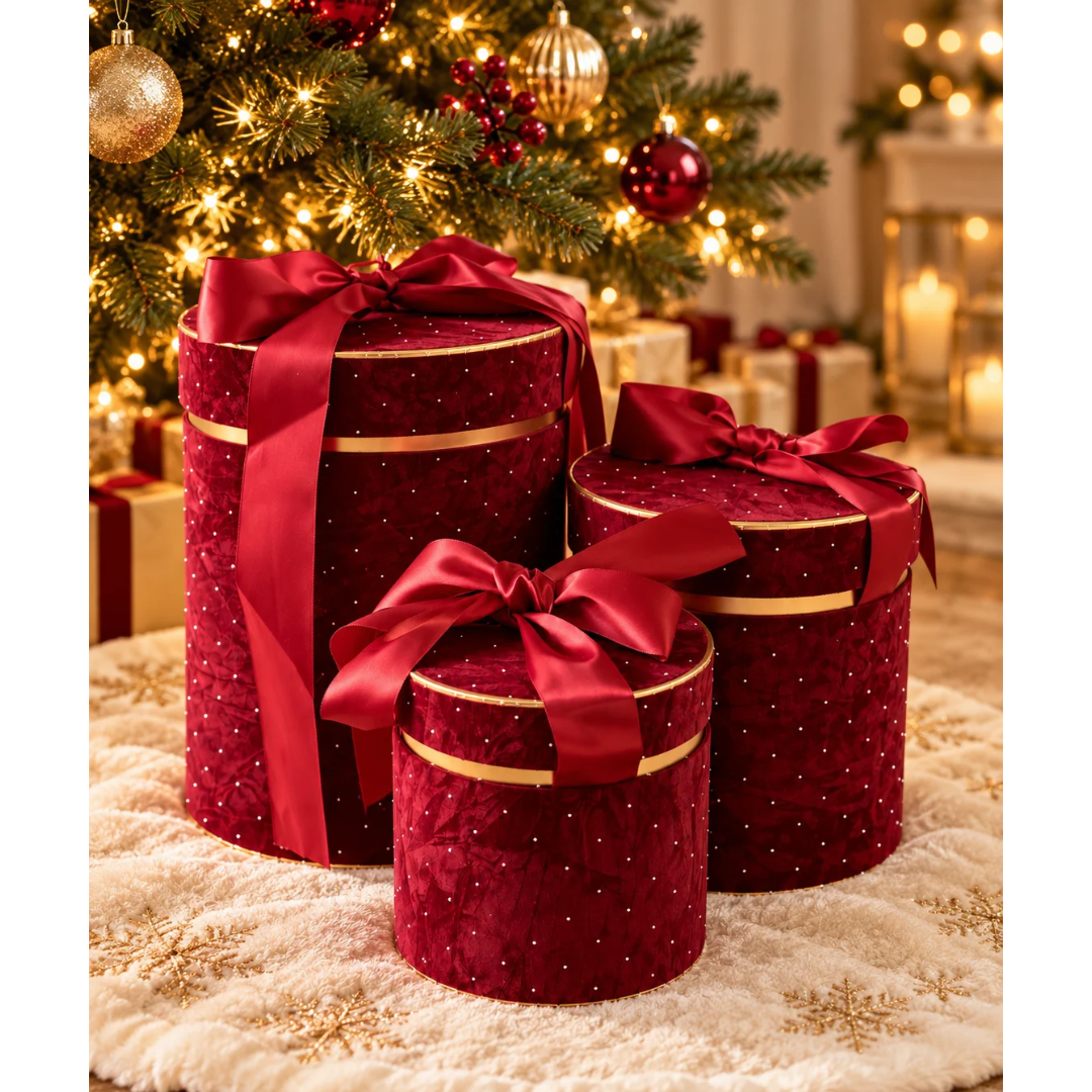Burgundy Velvet Boxes – Set of 3