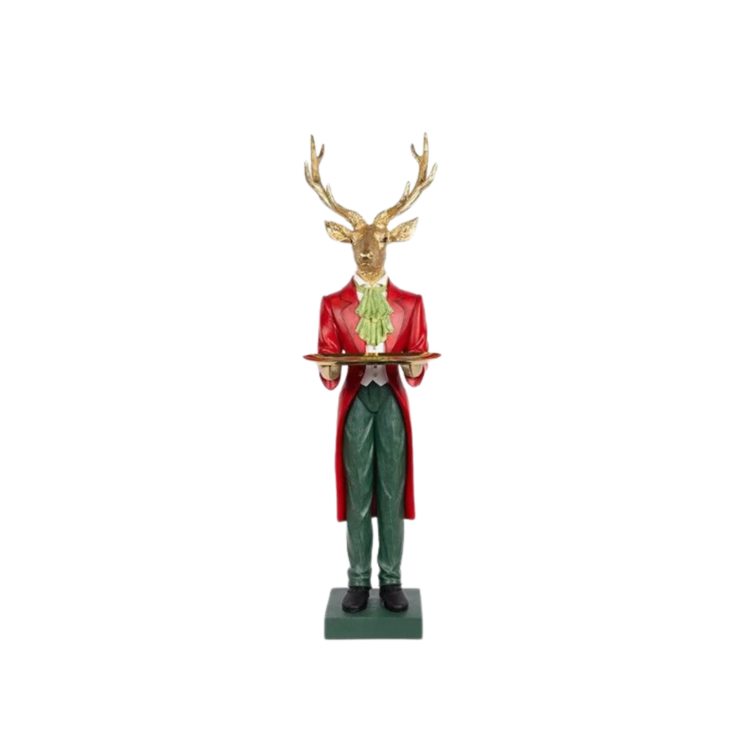 Red Polyresin Reindeer with Tray