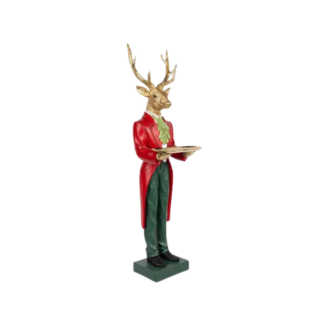 Red Polyresin Reindeer with Tray