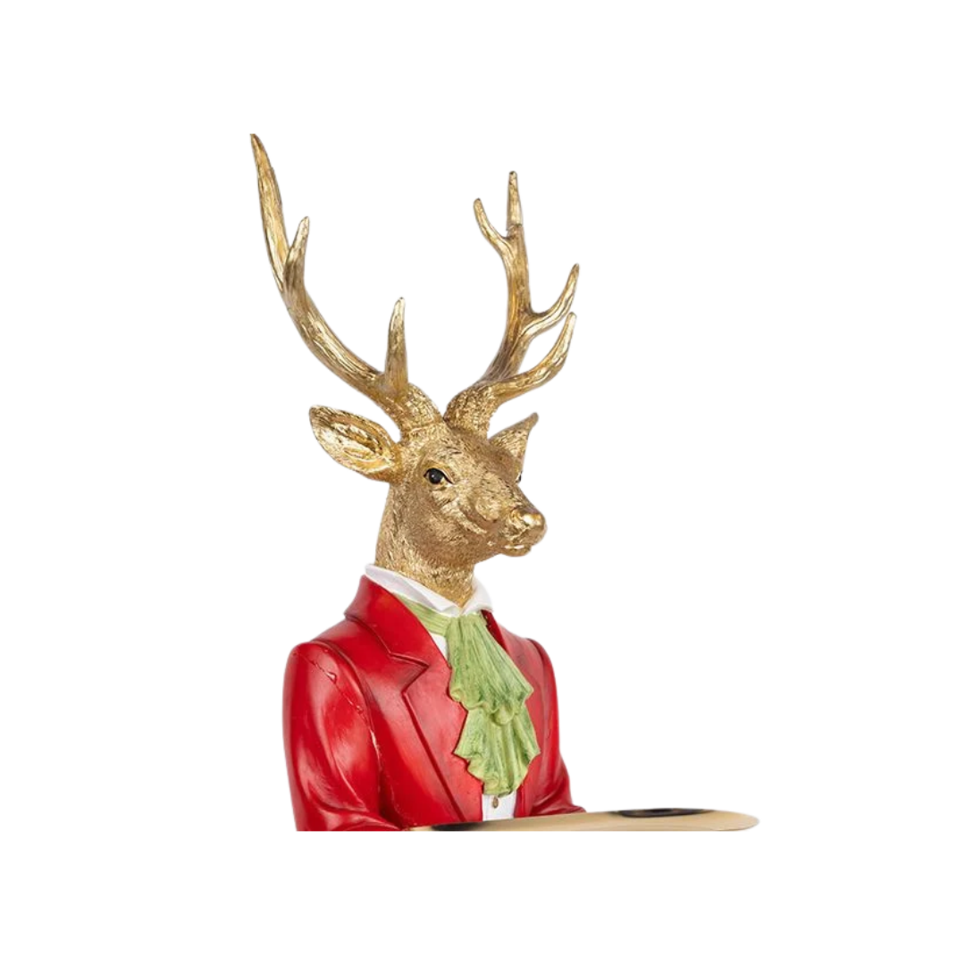 Red Polyresin Reindeer with Tray