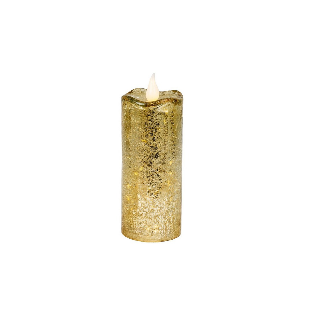 Gold Crackle Glass Candle with Two Lighting Modes