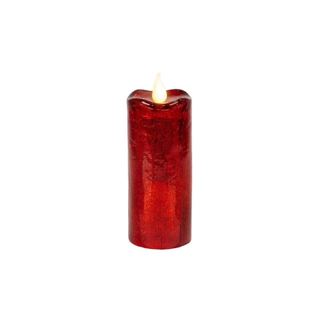 Red Crackle Glass Candle with Two Lighting Modes