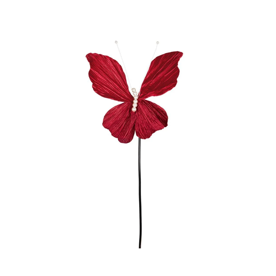 Burgundy Velvet Butterfly with White Pearls
