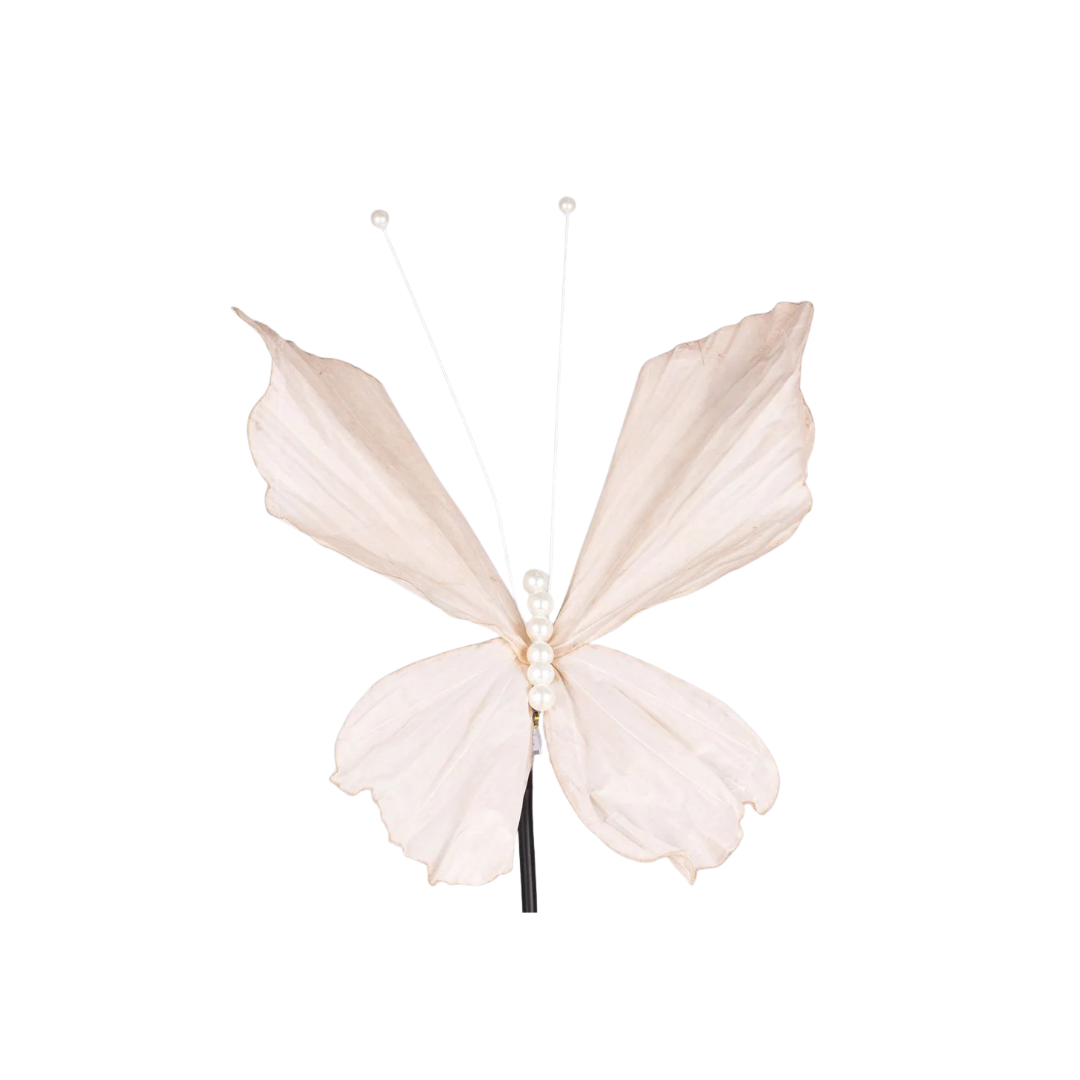 Beige Velvet Butterfly with White Pearls