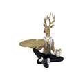 Beige & Gold Polyresin Seated Reindeer with Tray