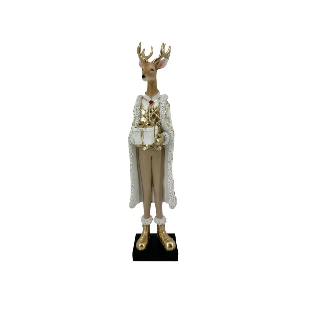 Polyresin Reindeer with White Cape and Gift