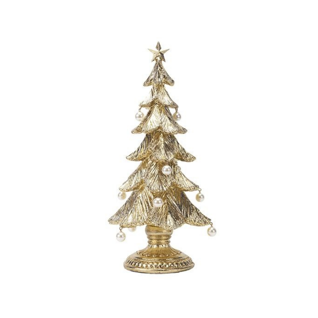 Gold Polyresin Christmas Tree with White Pearls
