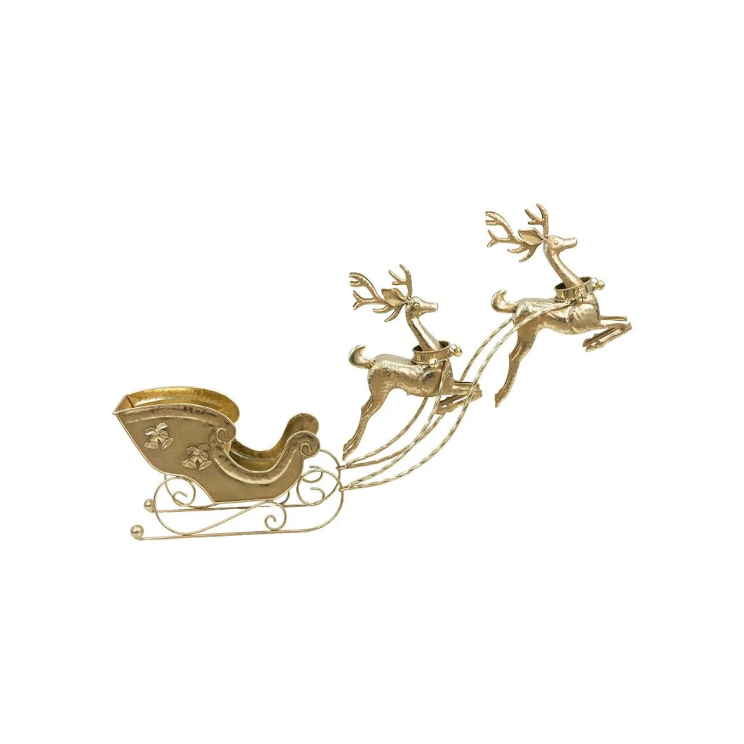Gold Metal Sleigh with Two Reindeer