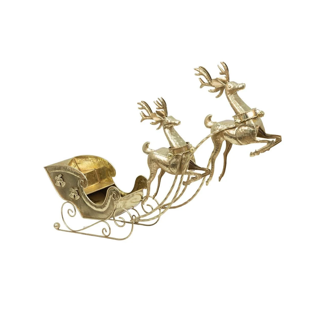Gold Metal Sleigh with Two Reindeer