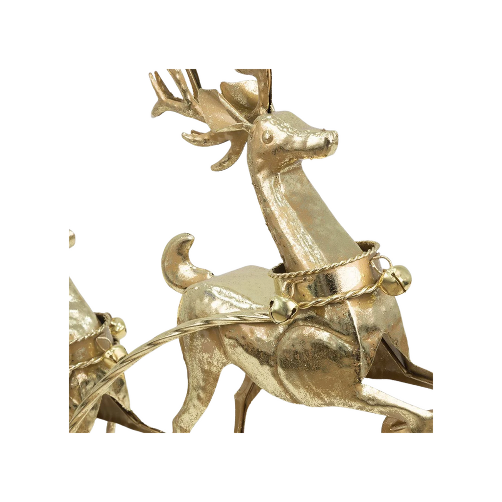 Gold Metal Sleigh with Two Reindeer