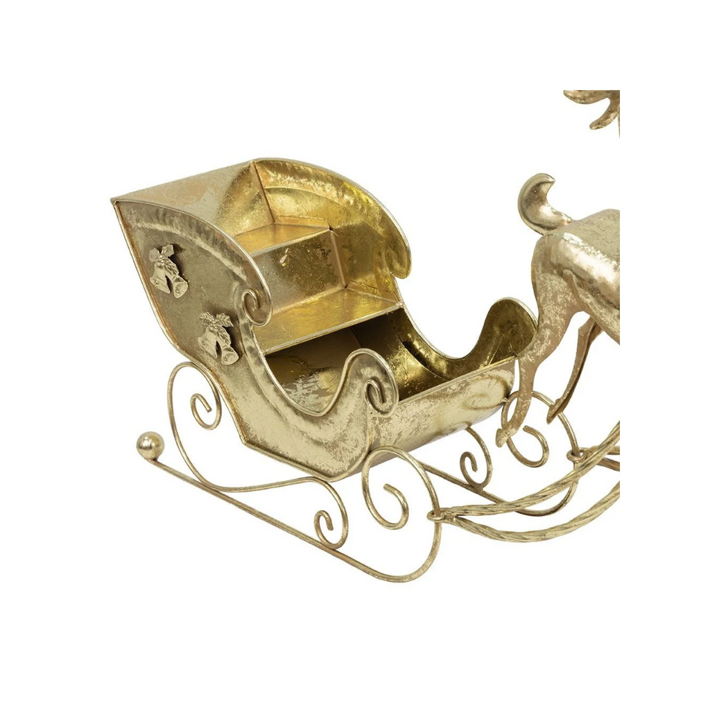 Gold Metal Sleigh with Two Reindeer