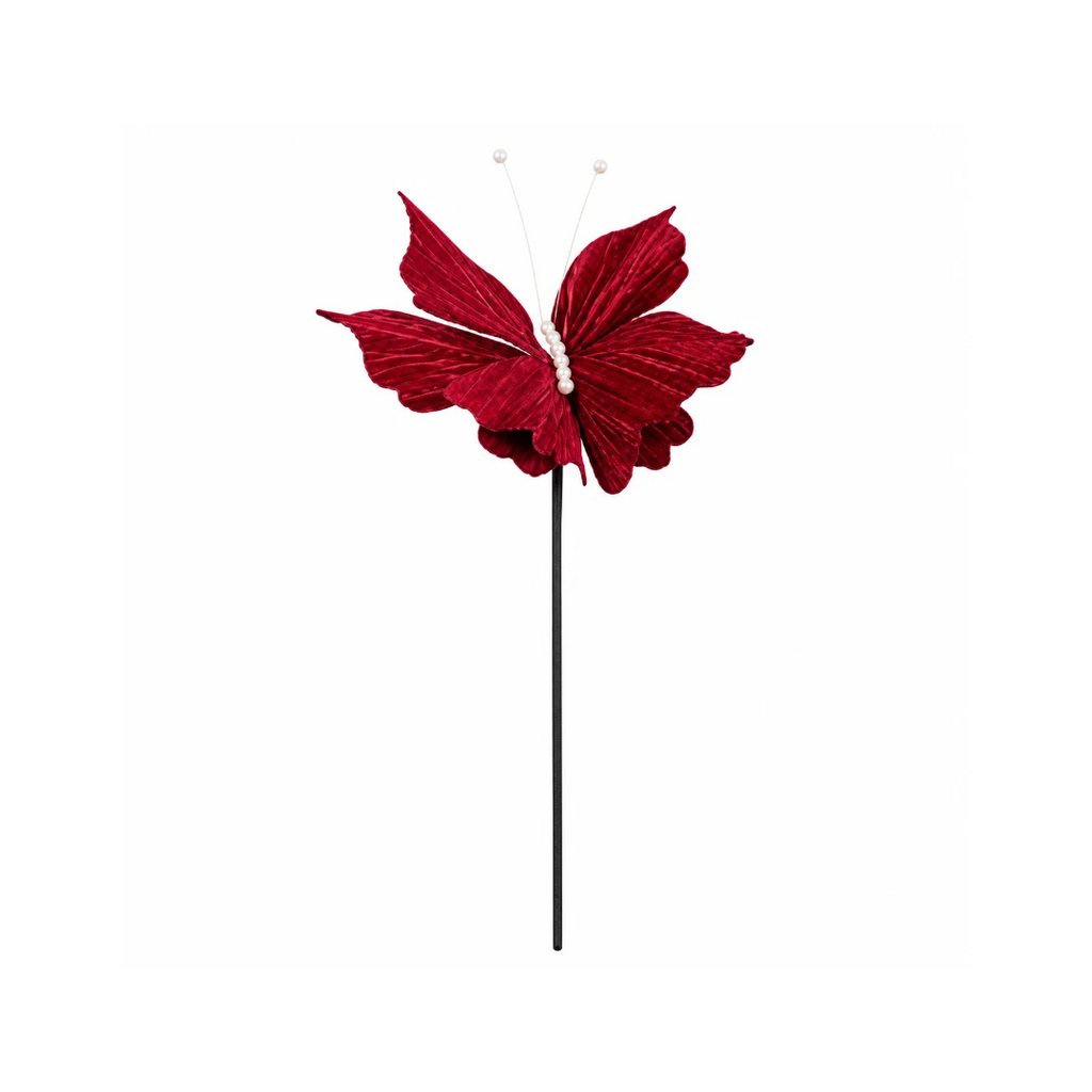 Burgundy Velvet Butterfly with White Pearls