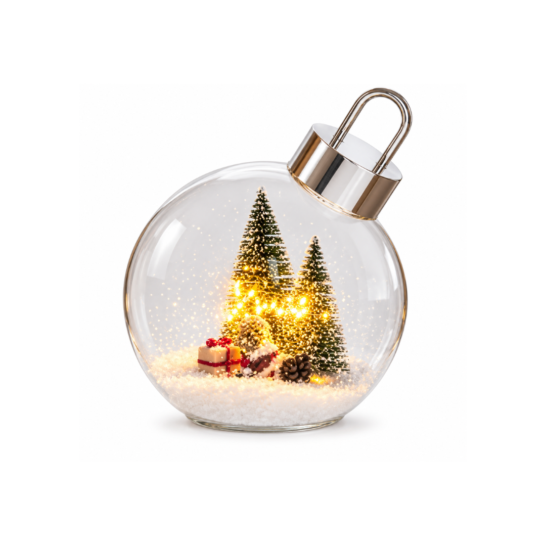 Clear Glass Christmas Bauble with LED Lights
