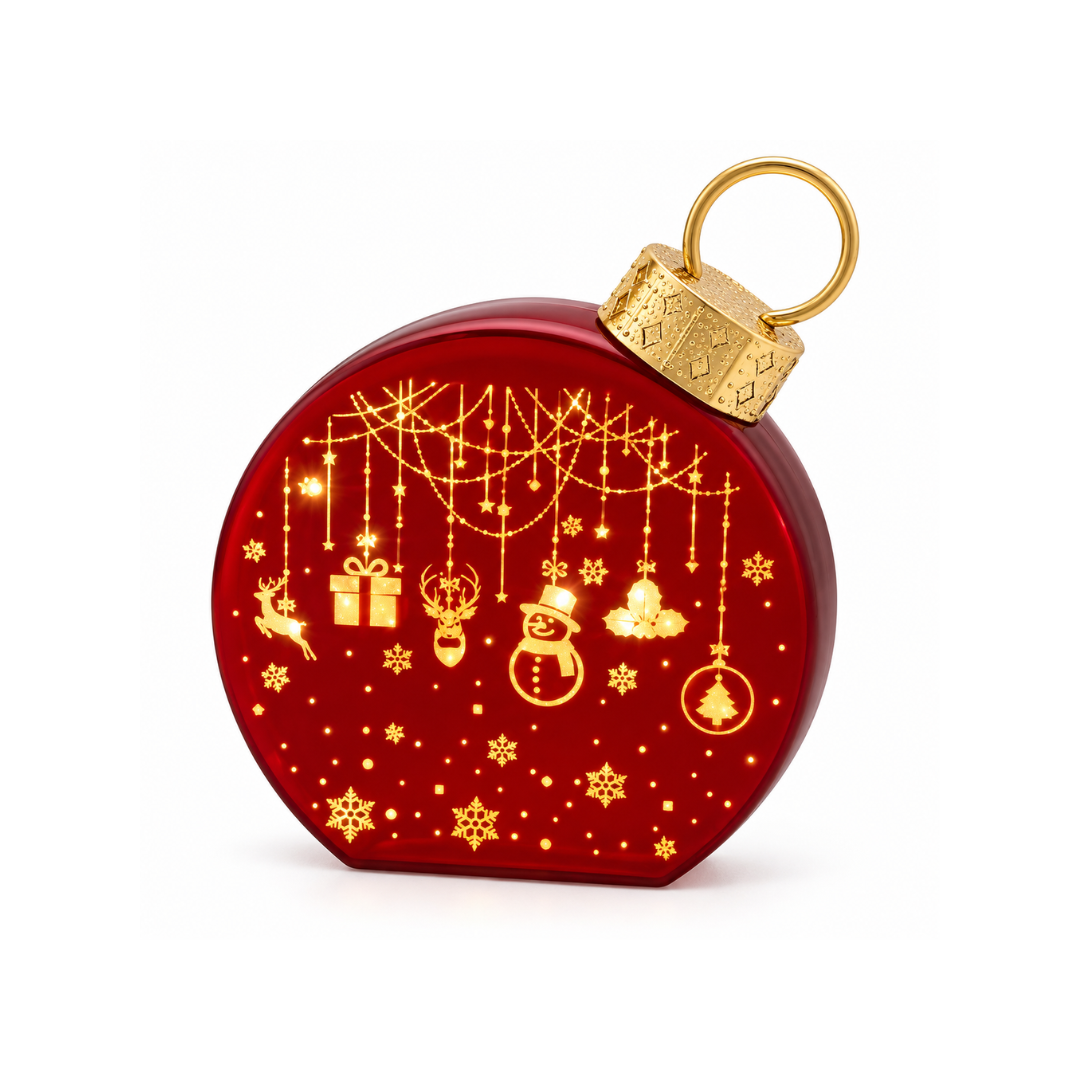 Red Glass Christmas Bauble with Warm LED Light