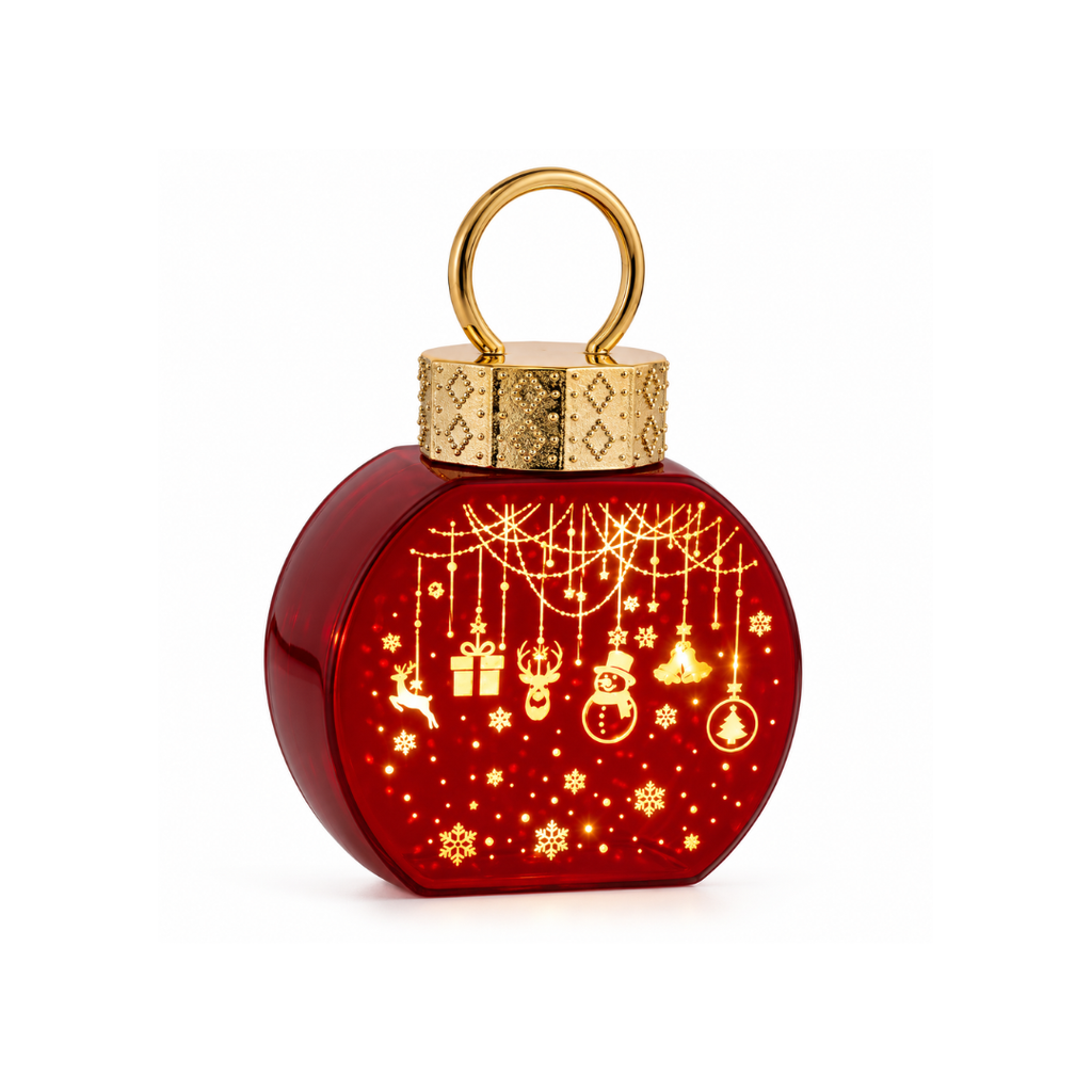Red Glass Christmas Bauble with Warm LED Light