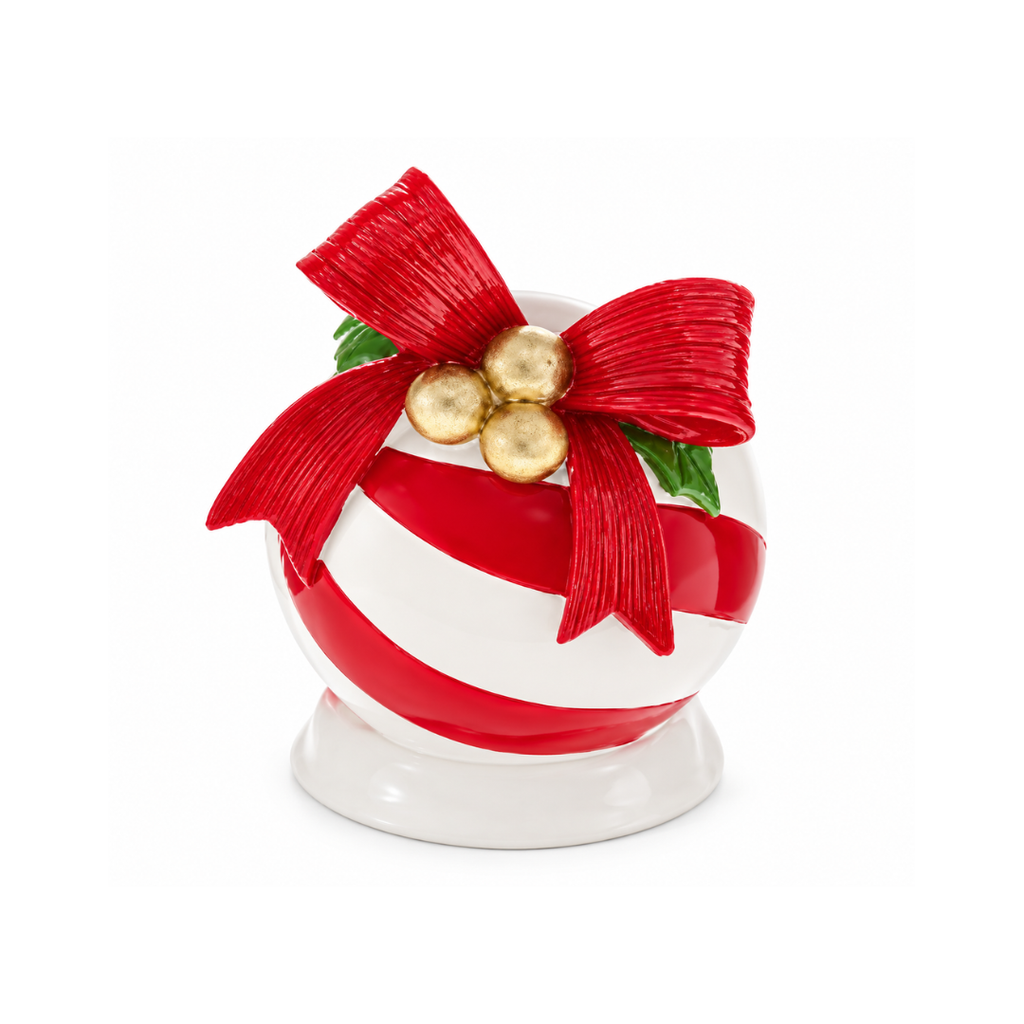 Red & White Polyresin Bauble Candle Holder