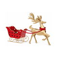 Brown Metal Reindeer with Red Metal Sleigh