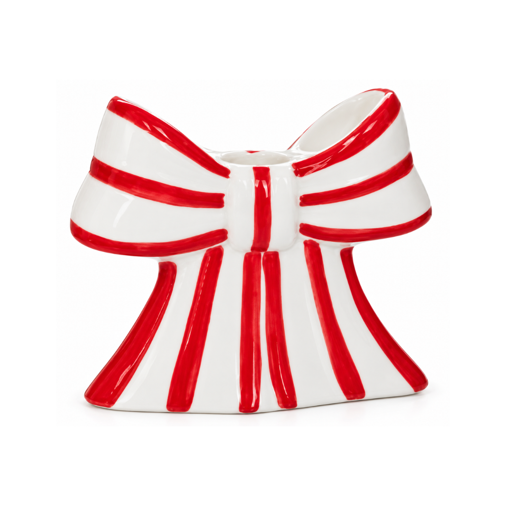 White & Red Ceramic Bow Candle Holder