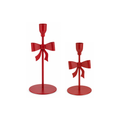 Red Metal Candle Holder with Bow