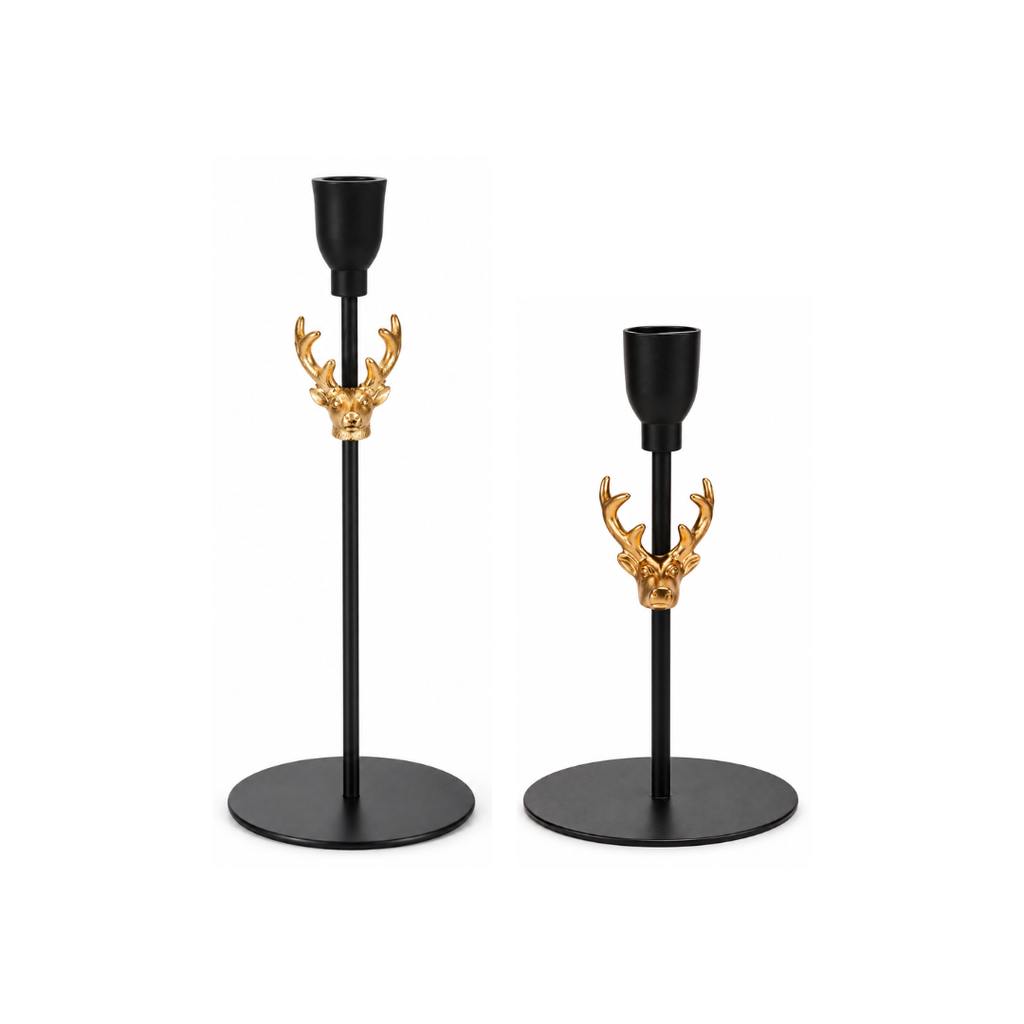 Black Metal Candle Holder with Gold Deer