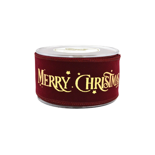 Burgundy Velvet “Merry Christmas” Ribbon