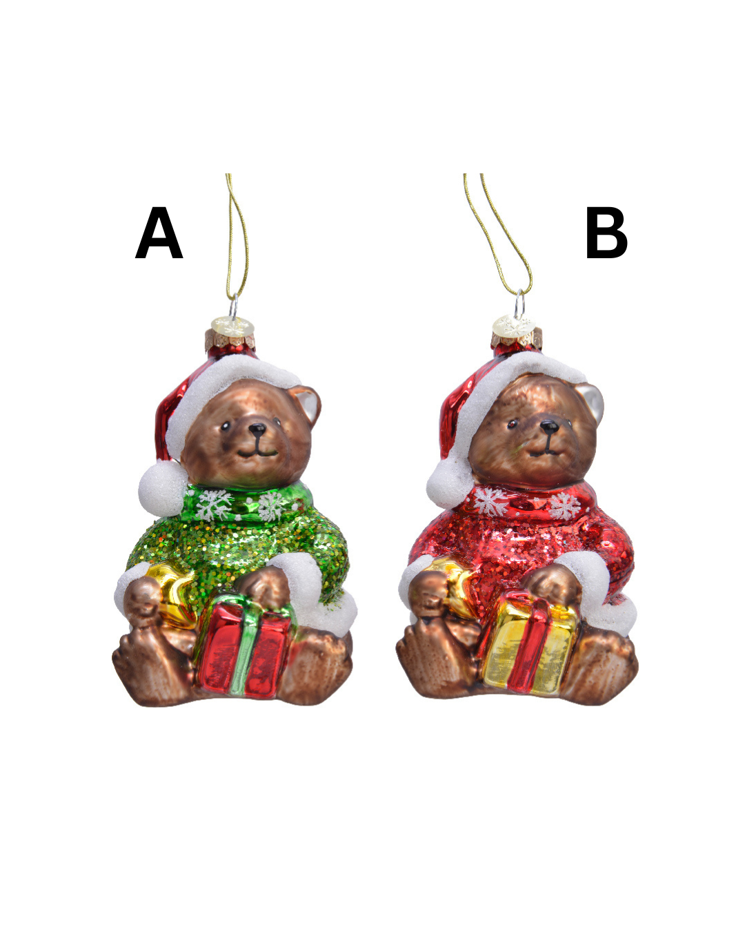 Bear glass enamel santa hat,present 120870