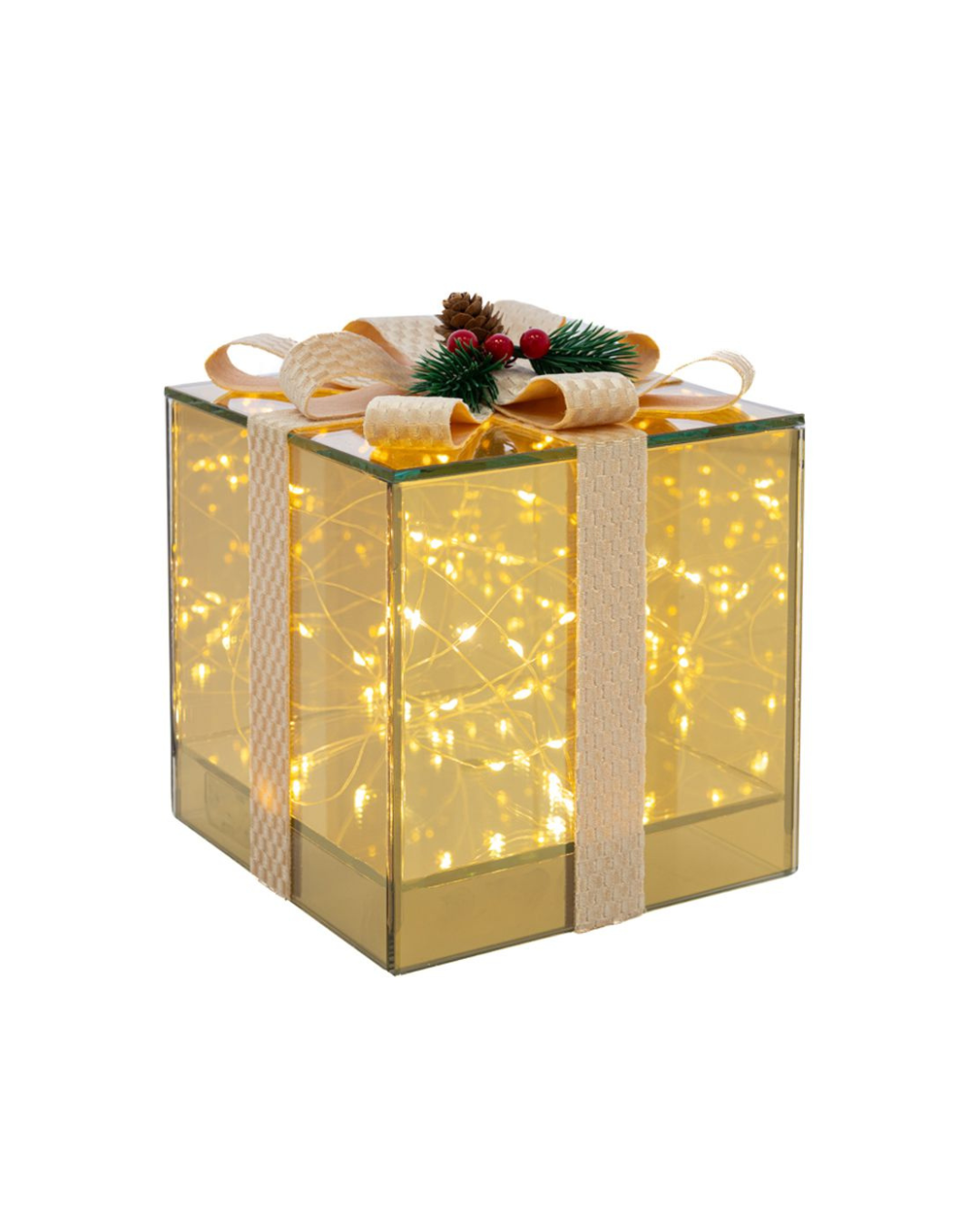 Gold Glass Gift Box With Battery-Operated LED Light