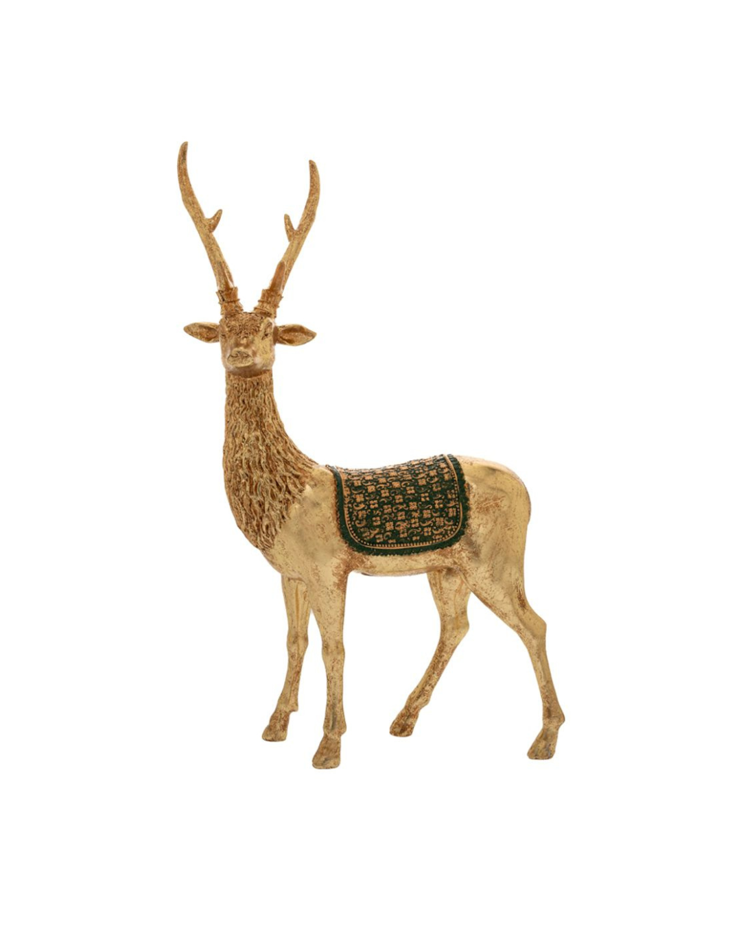 Resin Gold Reindeer With Green Saddle 86959