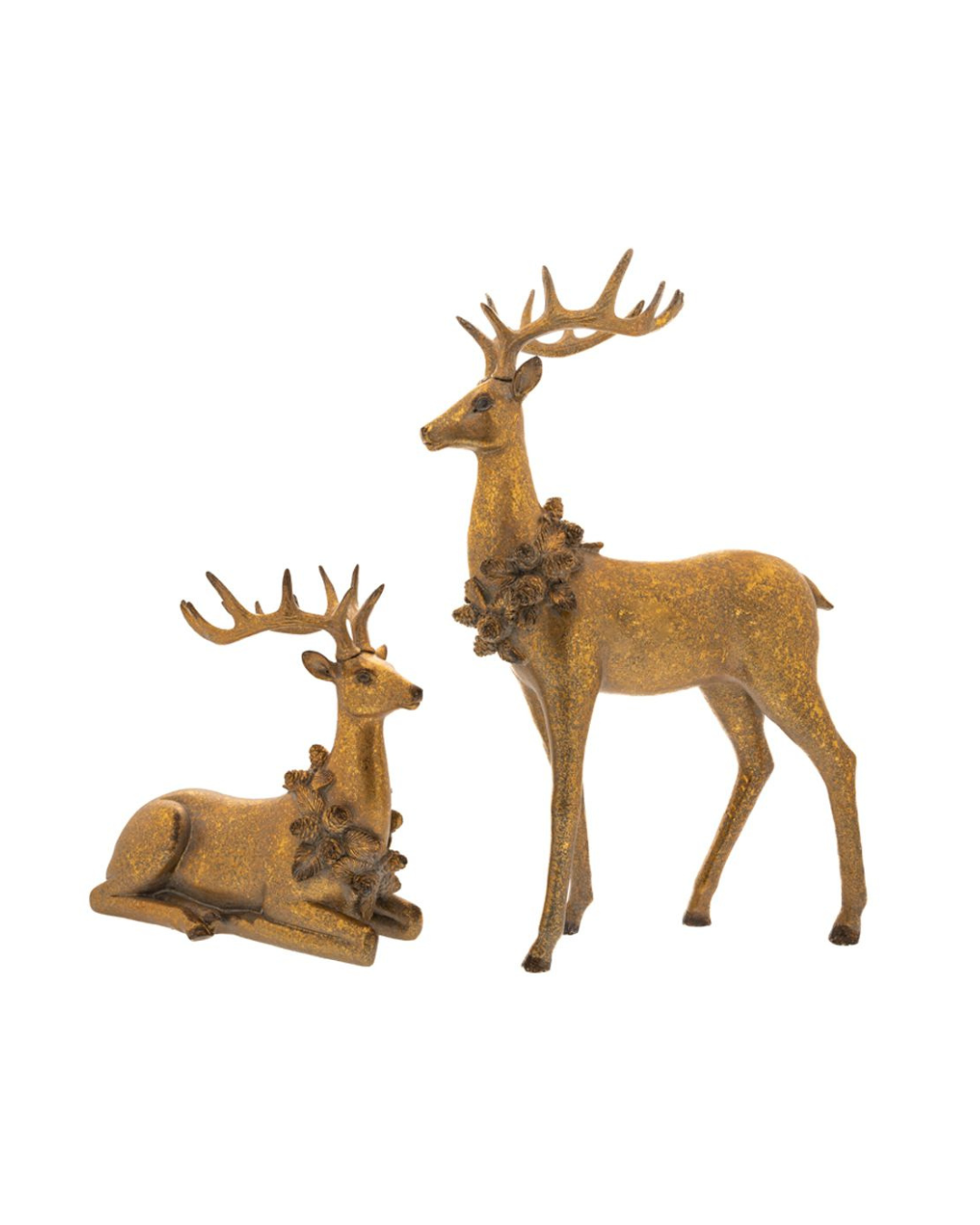 SET/2 Gold Resin Deer Standing/Sitting 86988